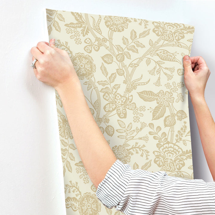 Gracie Garden Gold & Linen Wallpaper by Rifle Paper Co. Designer