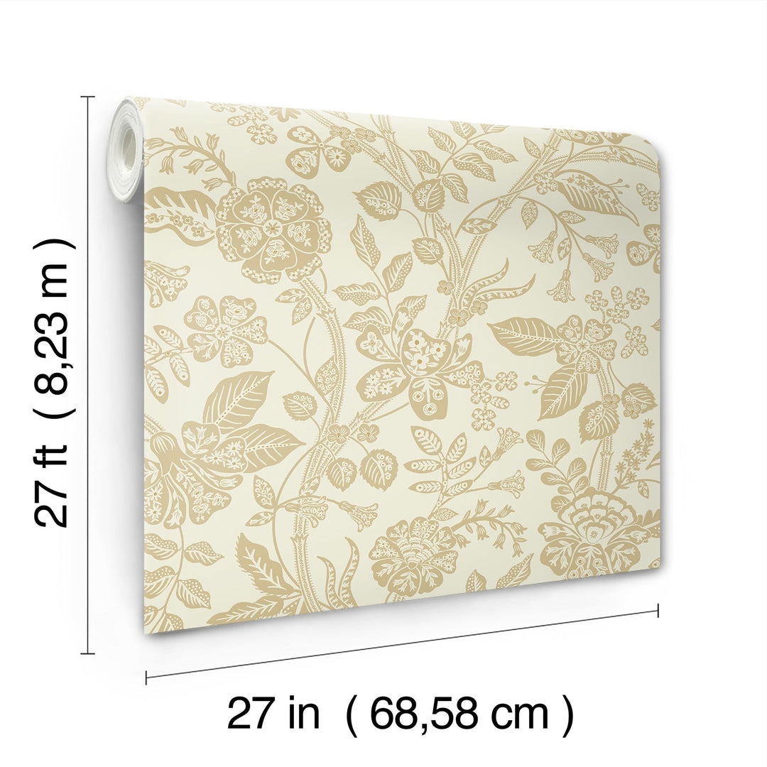 Gracie Garden Gold & Linen Wallpaper by Rifle Paper Co. Designer
