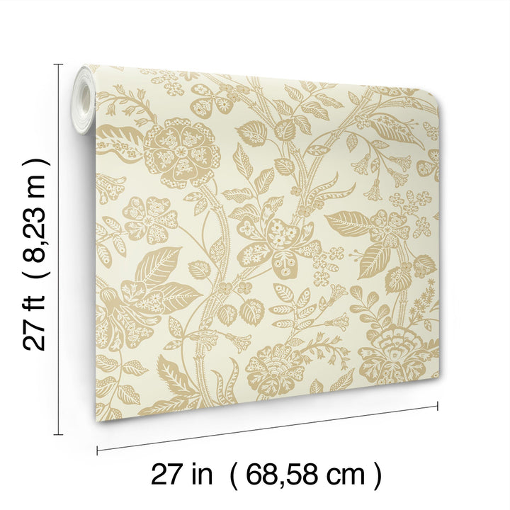 Gracie Garden Gold & Linen Wallpaper by Rifle Paper Co. Designer