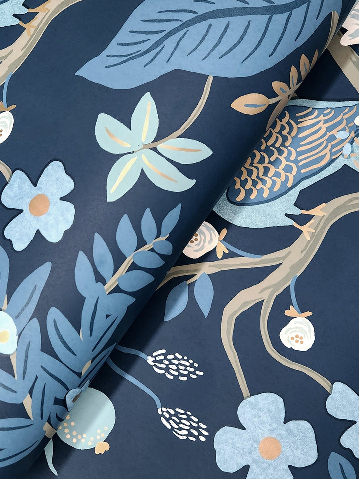 Peacock Navy Wallpaper by Rifle Paper Co. Designer