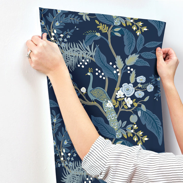 Peacock Navy Wallpaper by Rifle Paper Co. Designer