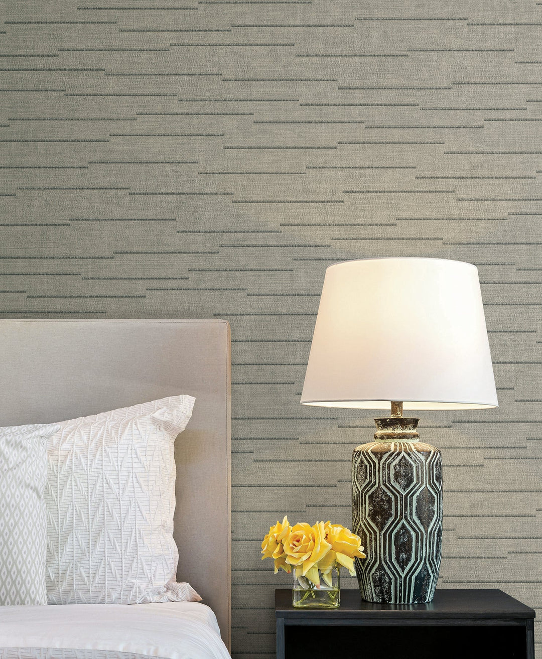 Latitude Grey Striated Wallpaper by York Wallcoverings Designer