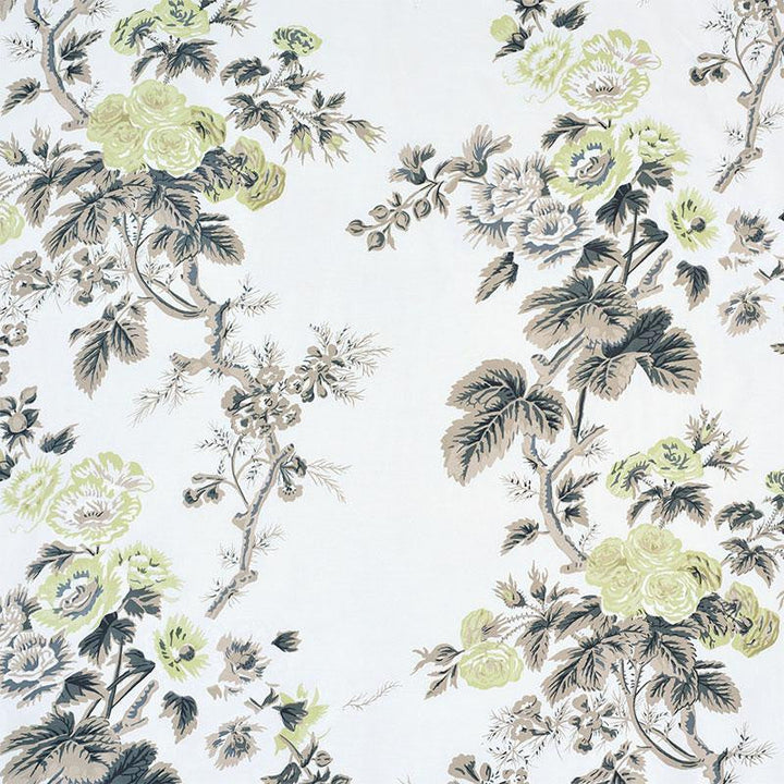 Pyne Hollyhock Green Tea 174455 by Schumacher Designer Fabric Schumacher Classics 26.5" - Swanky Fabrics -
