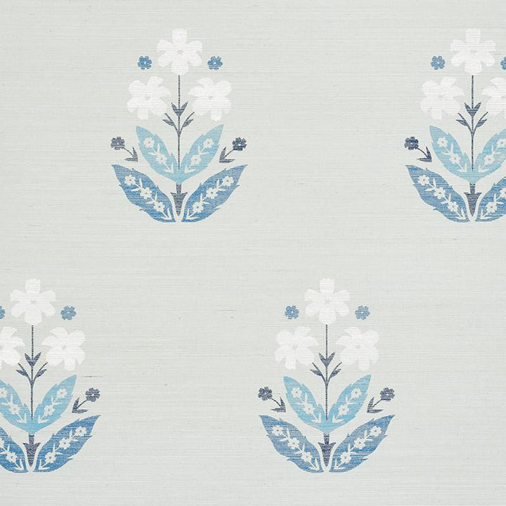 Floweret Sisal Blues 5008910 by Schumacher Designer Wallpaper Textural Appeal 17.0" - Swanky Fabrics -