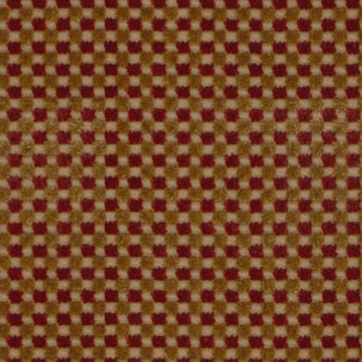 Fenwick Check Velvet Red/Gold 43551 by Schumacher Designer Fabric CUT & PATTERNED VELVETS VISCOSE 82% COTTON 18% BELGIUM WYZENBEEK 8,000 </p><p>Repeat: Horizontal: 3/8" (1CM) and Vertical: 3/8" (1CM) 54 - Swanky Fabrics -