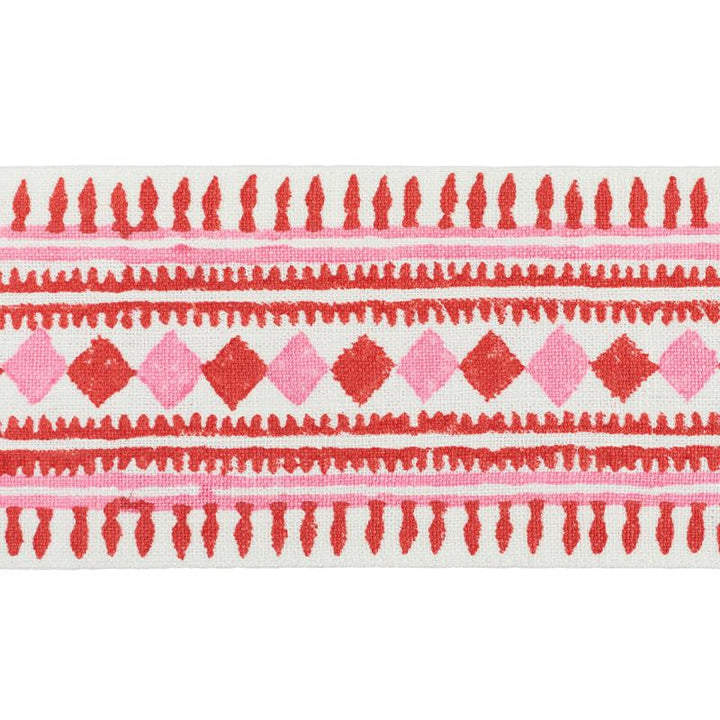 Toula Hand Blocked Linen Tape Red & Pink 77331 by Schumacher Designer Trim Statement Trims - Swanky Fabrics -