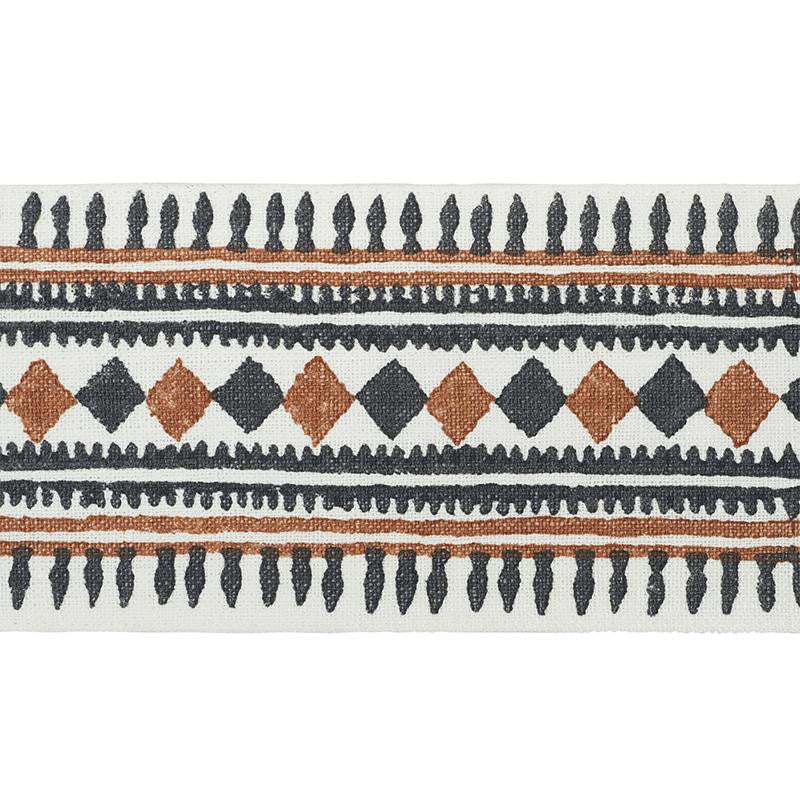 Toula Hand Blocked Linen Tape Black & Brown 77333 by Schumacher Designer Trim Statement Trims - Swanky Fabrics -