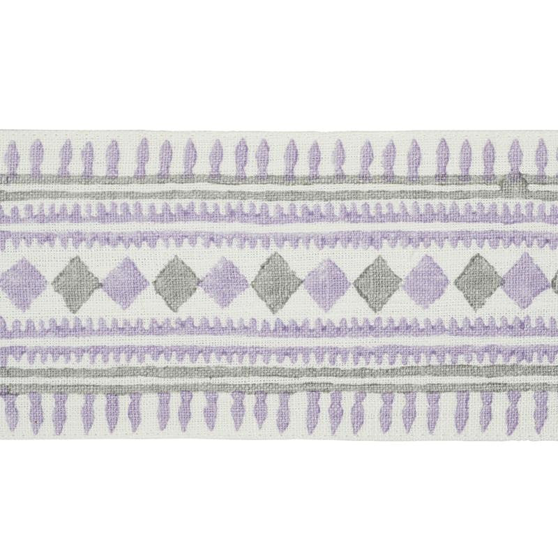 Toula Hand Blocked Linen Tape Lilac & Grey 77332 by Schumacher Designer Trim Statement Trims - Swanky Fabrics -