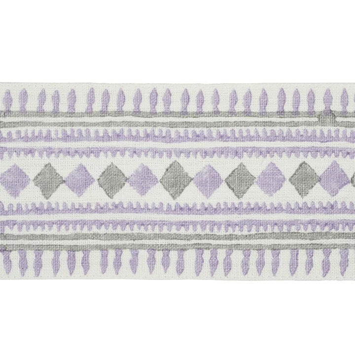 Toula Hand Blocked Linen Tape Lilac & Grey 77332 by Schumacher Designer Trim Statement Trims - Swanky Fabrics -