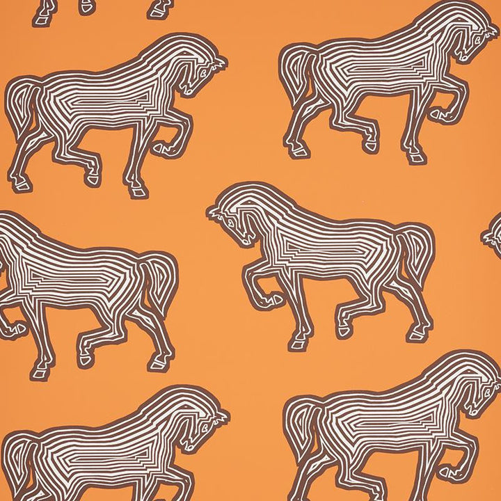 Faubourg Orange 5007091 by Schumacher Designer Wallpaper Club Cavalier 13.12" - Swanky Fabrics -