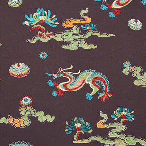 Schumacher Fabric Hanlun Dragon Embroidery Charcoal 78113