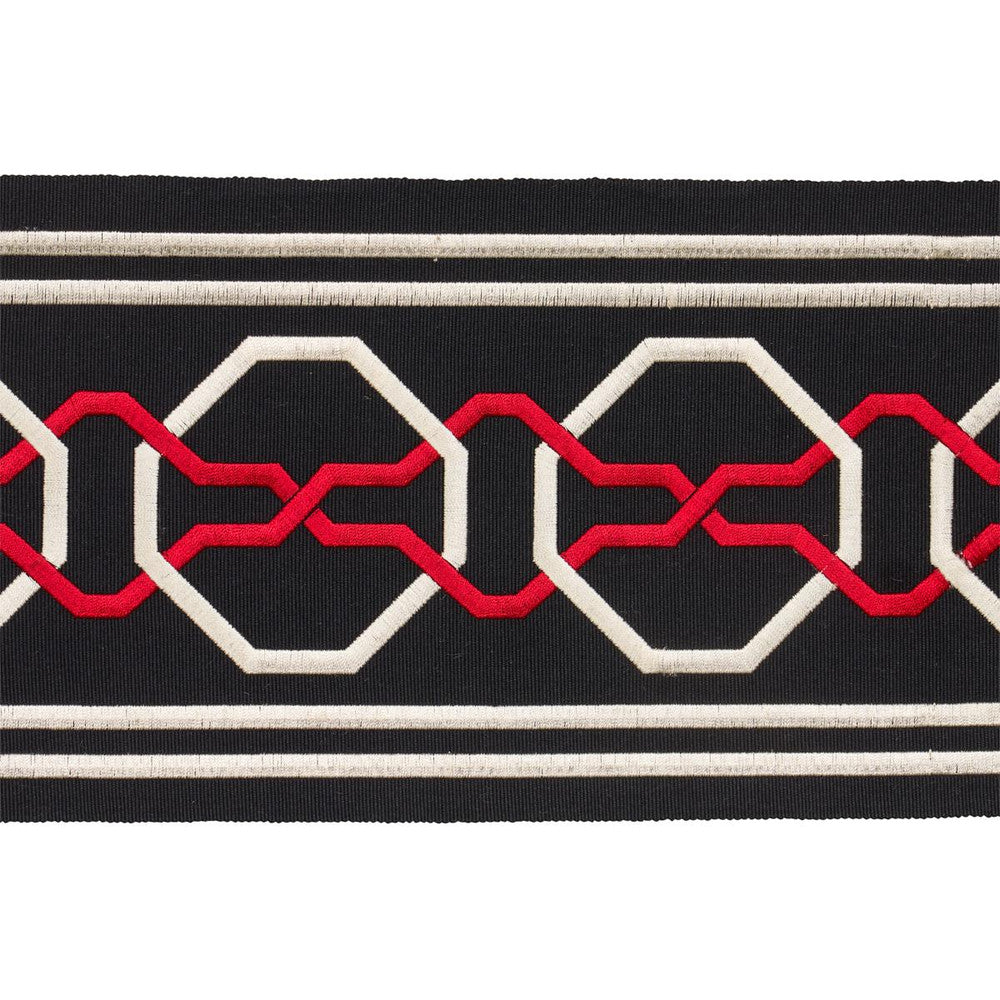 Malmaison Tape Noir / Ruby 66154 by Schumacher Designer Trim Mary Mcdonald 3.75" - Swanky Fabrics -