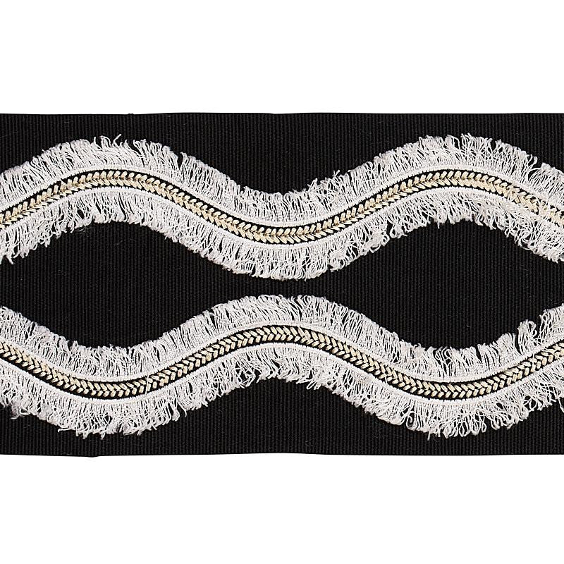 Ogee Embroidered Tape Black 74334 by Schumacher Designer Trim Bohemia 4.0" - Swanky Fabrics -