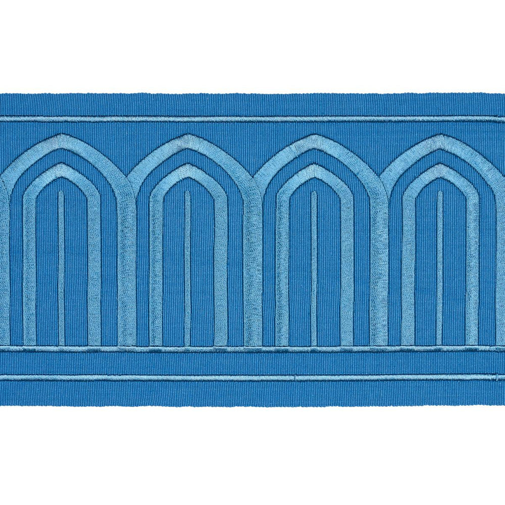 Arches Embroidered Tape Wide Teal 81161 by Schumacher Designer Trim Miles Redd 5.3" - Swanky Fabrics -
