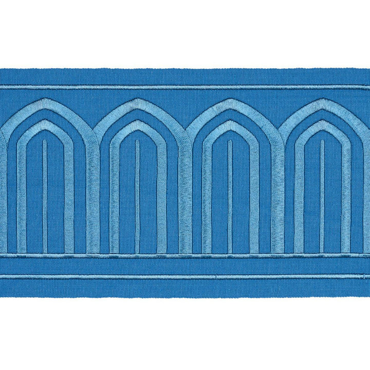 Arches Embroidered Tape Wide Teal 81161 by Schumacher Designer Trim Miles Redd 5.3" - Swanky Fabrics -