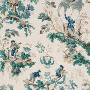 Schumacher Fabric Plaisirs De La Chine Emerald & Peacock 172854
