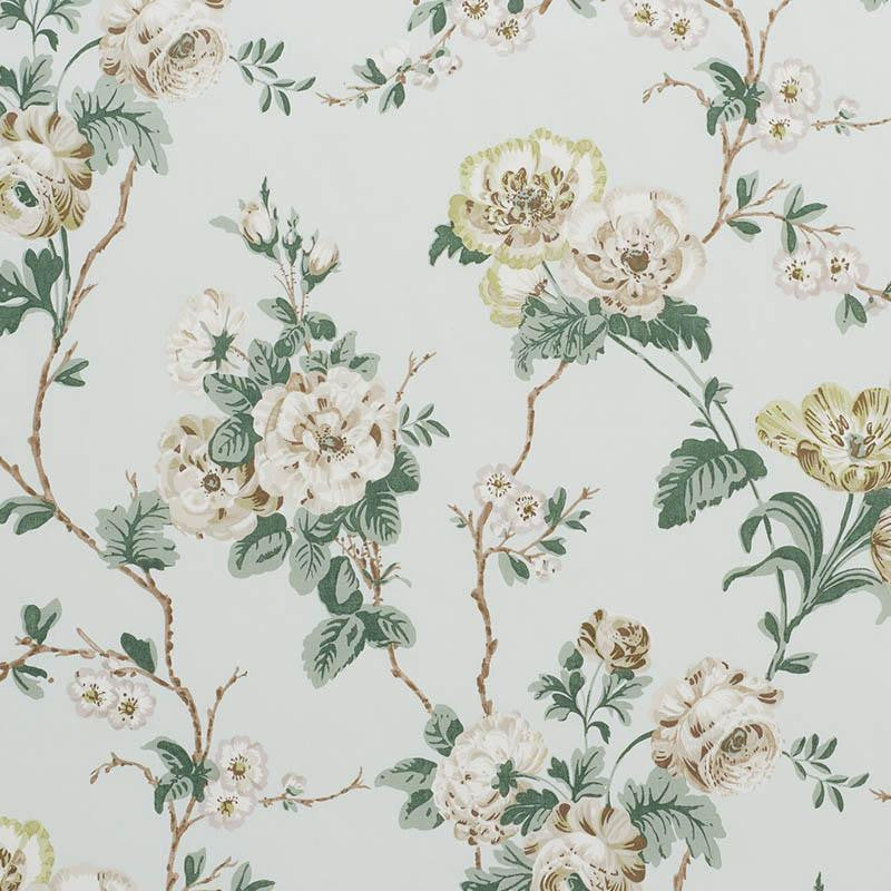 Betty Chintz Celadon 178402 by Schumacher Designer Fabric Veere Grenney 13.5" - Swanky Fabrics -