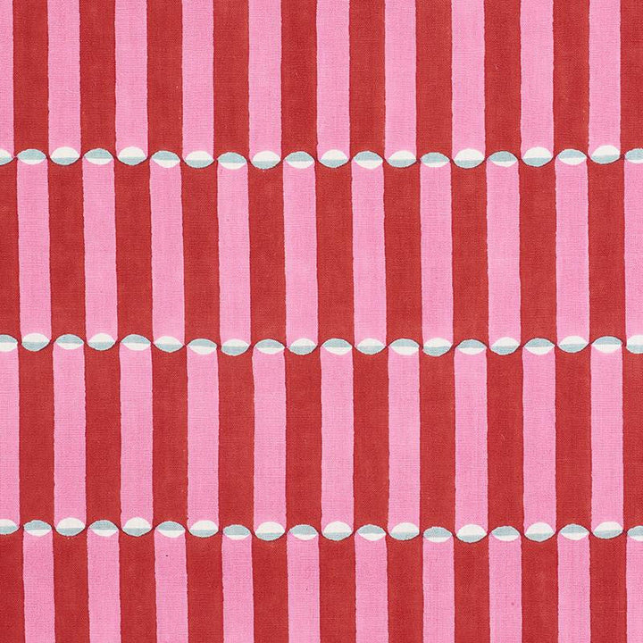Luna Hand Block Print Pink & Red 179280 by Schumacher Designer Fabric Molly Mahon 1.75" - Swanky Fabrics -