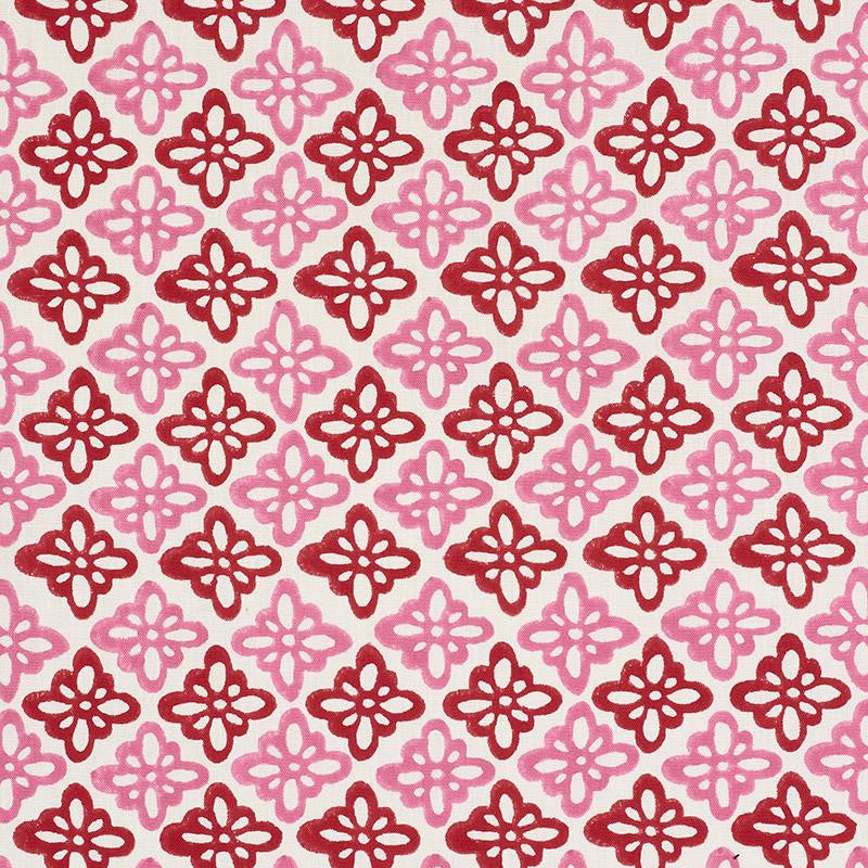 Pattee Hand Block Print Pink 179300 by Schumacher Designer Fabric Molly Mahon 3.0" - Swanky Fabrics -