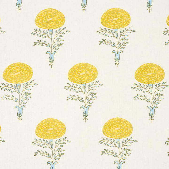 Marigold Hand Block Print Yellow 179320 by Schumacher Designer Fabric Molly Mahon 10.75" - Swanky Fabrics -