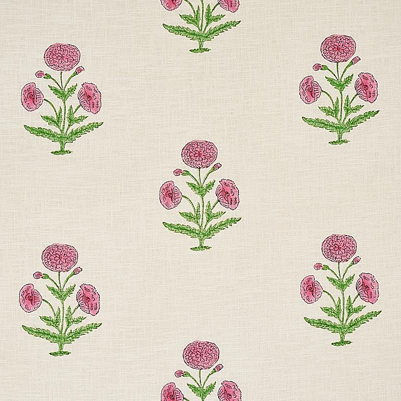 Poppy Hand Block Print Rose & Grass 179842 by Schumacher Designer Fabric Molly Mahon 8.88" - Swanky Fabrics -