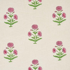 Schumacher Fabric Poppy Hand Block Print Rose & Grass 179842