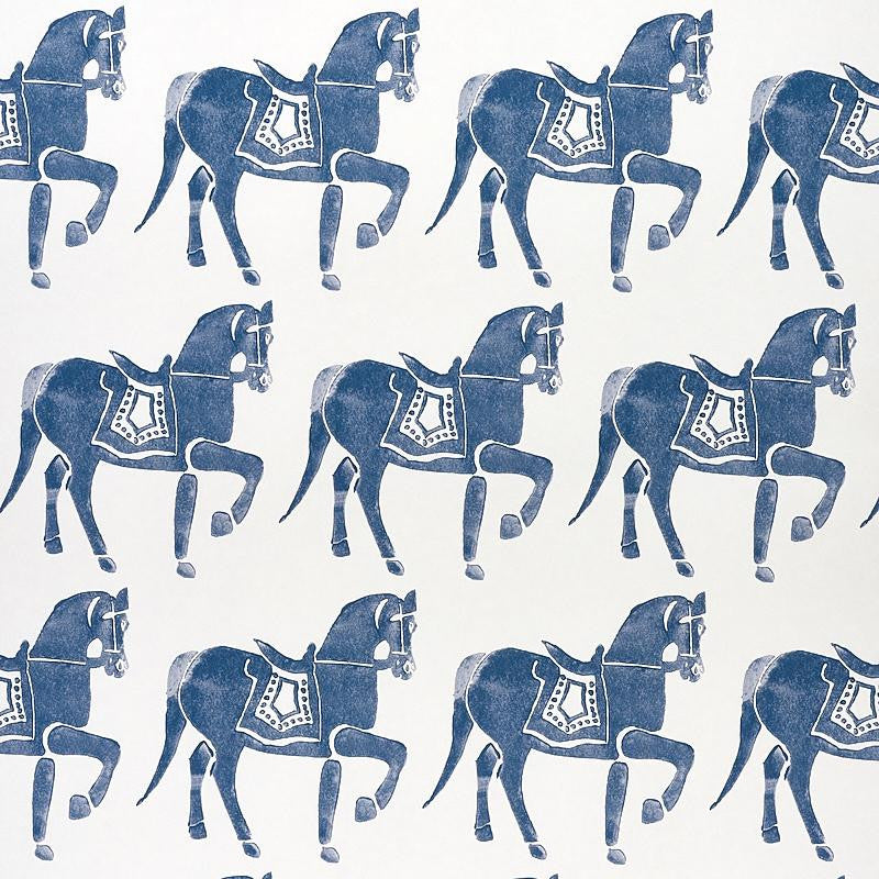 Marwari Horse Navy 5011130 by Schumacher Designer Wallpaper Molly Mahon 6.88" - Swanky Fabrics -