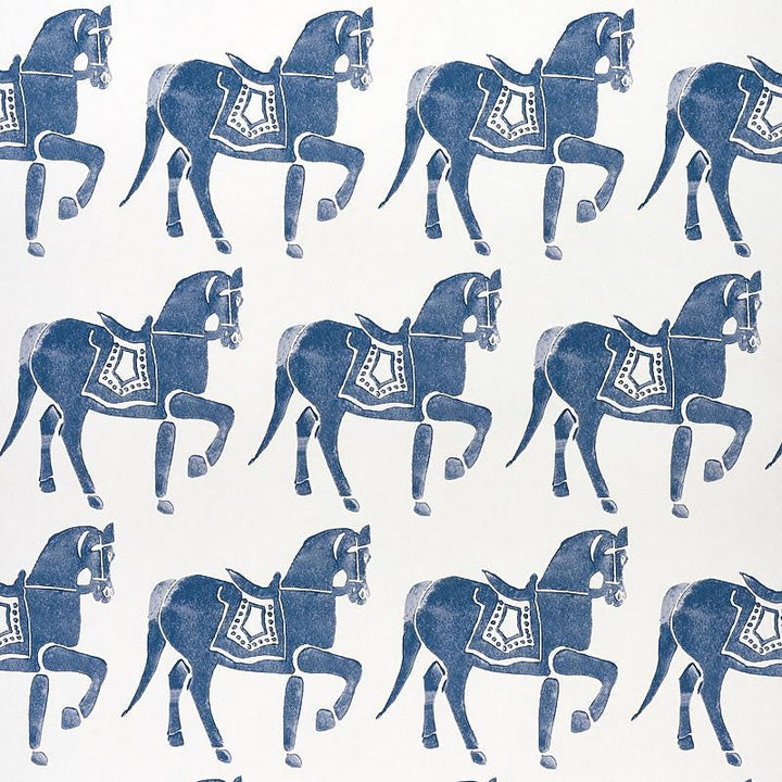Marwari Horse Navy 5011130 by Schumacher Designer Wallpaper Molly Mahon 6.88" - Swanky Fabrics -