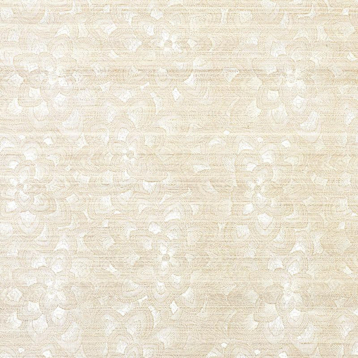 Lotus Embroidery Sisal Ivory 5011210 by Schumacher Designer Wallpaper Exquisite Embroideries 17.0" - Swanky Fabrics -