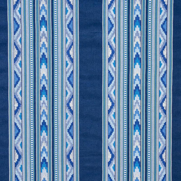 Zarzuela Stripe Embroidery Indigo 78390 by Schumacher Designer Fabric Exquisite Embroideries 13.25" - Swanky Fabrics -