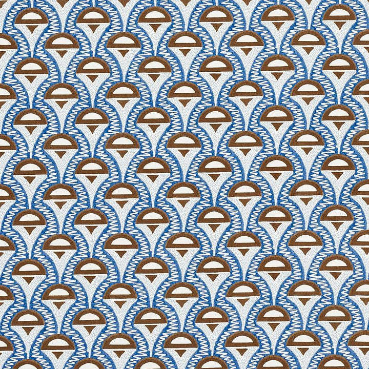 Abelino Blue & Brown 179581 by Schumacher Designer Fabric Copacabana 2.5" - Swanky Fabrics -