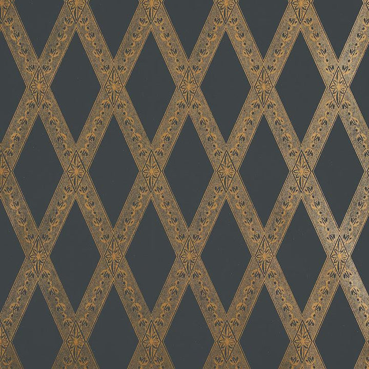 Les Losanges Toile Gold On Black 5011362 by Schumacher Designer Wallpaper Jill Lasersohn 10.25" - Swanky Fabrics -