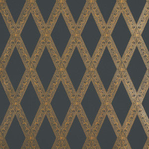 Schumacher Wallpaper Les Losanges Toile Gold On Black 5011362