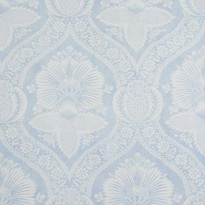 Villandry Damask Print Blue 5011750 by Schumacher Designer Wallpaper Perennial Favorites 18.0" - Swanky Fabrics -