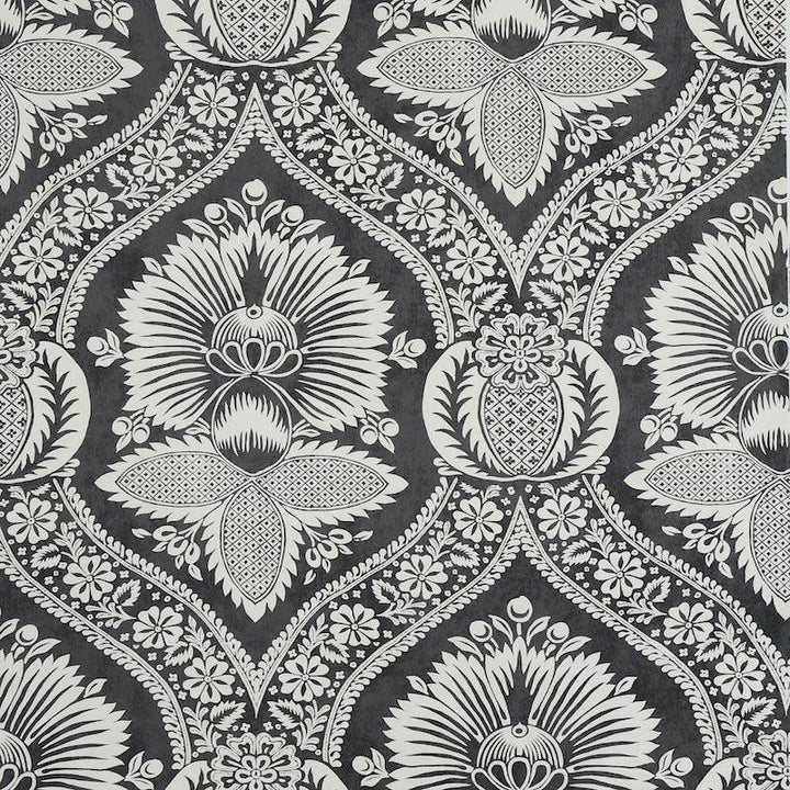 Villandry Damask Print Black 5011752 by Schumacher Designer Wallpaper Perennial Favorites 18.0" - Swanky Fabrics -