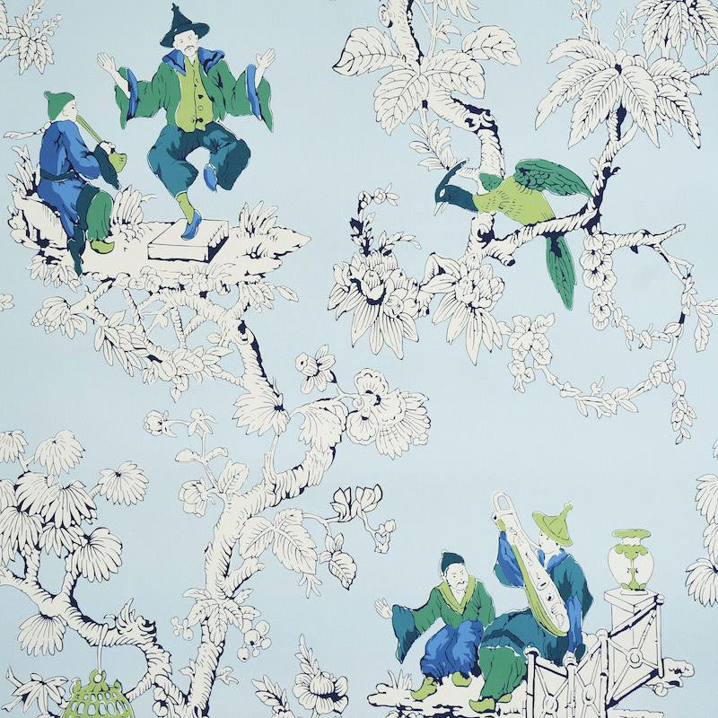 Chinoiserie Moderne Blue 5011650 by Schumacher Designer Wallpaper Perennial Favorites 27.0" - Swanky Fabrics -
