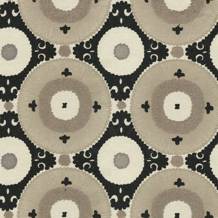 Uzbek Emb Café 470533 by PKL Studio Designer Fabric - Base: 52% polyester, 48% cotton Emb: 100% cotton India 17000 Horizontal: 9 and Vertical: 9.25 55 - Swanky Fabrics -
