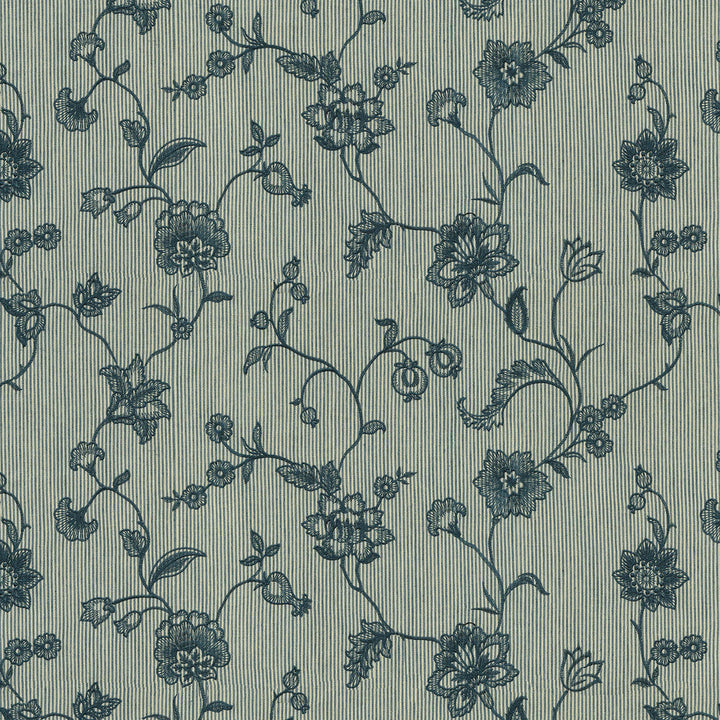 Homestead Indigo 471110 by P/K LIFESTYLES Designer Fabric - Base 50% polyester, 30% cotton, 20% linen / Emb. 100% polyester India 15000 Horizontal: 25.5 and Vertical: 15.5 54  - Swanky Fabrics -