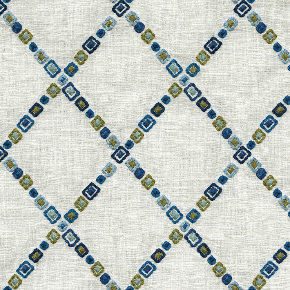Diamond Jewel Emb. Aegean 471131 by P/K LIFESTYLES Designer Fabric - Base: 100% cotton / Emb. 100% polyester India 51000 Horizontal: 6.5 and Vertical: 7.5 55  - Swanky Fabrics -
