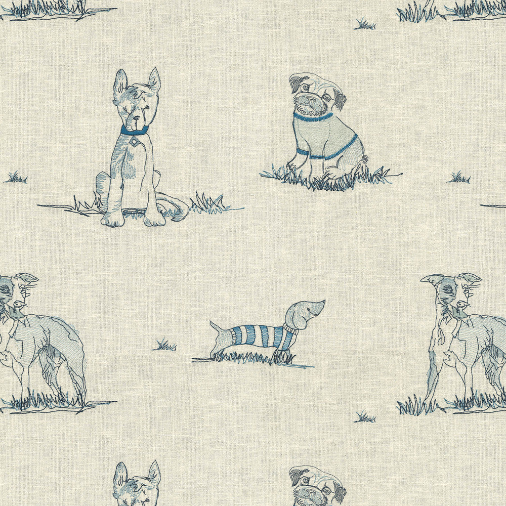 Dog Days Emb. Porcelain 471221 by P/K LIFESTYLES Designer Fabric - Base: 55% cotton, 45% polyester/ Emb: 52% cotton, 48% polyester India 51000 Horizontal: 17.75 and Vertical: 15.5 54  - Swanky Fabrics -