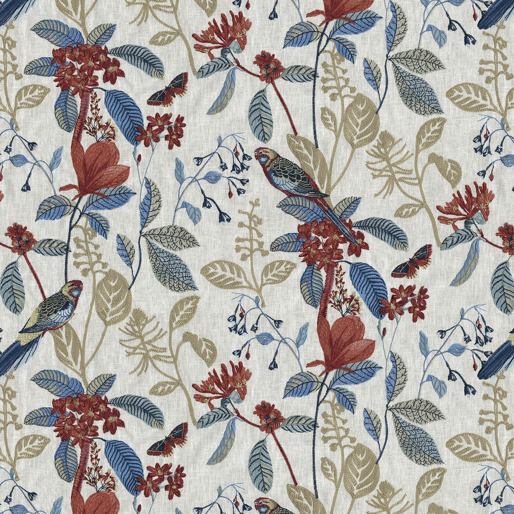 Parakeet Emb. Indienne 471262 by P/K LIFESTYLES Designer Fabric - Base: 52% polyester, 48% cotton / Emb. 100% rayon India 51000 Horizontal: 25.75 and Vertical: 18.12 54  - Swanky Fabrics -