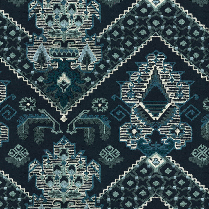 Casbah Indigo 471341 by P/K LIFESTYLES Designer Fabric - Base: 100% cotton/ Emb. 80% acrylic, 20% polyester India 51000 Horizontal: 17.5 and Vertical: 15.25 58  - Swanky Fabrics -