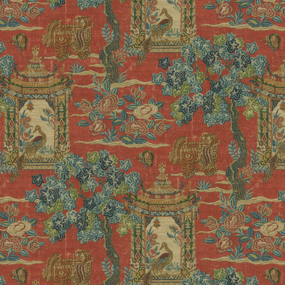 Utopian Garden Persimmon by PK Lifestyles Designer Fabric - 75% cotton, 25% linen Pakistan 15000 Horizontal: 13.5 and Vertical: 25.25 54 - Swanky Fabrics -