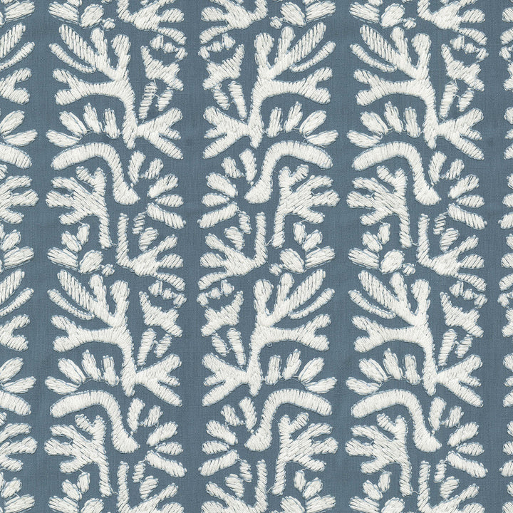 Coral Emb Ocean by PK Lifestyles Designer Fabric - Base: 52% polyester, 48% cotton EMB: 100% cotton India 51000 Horizontal: 7.88 and Vertical: 6.25 53 - Swanky Fabrics -