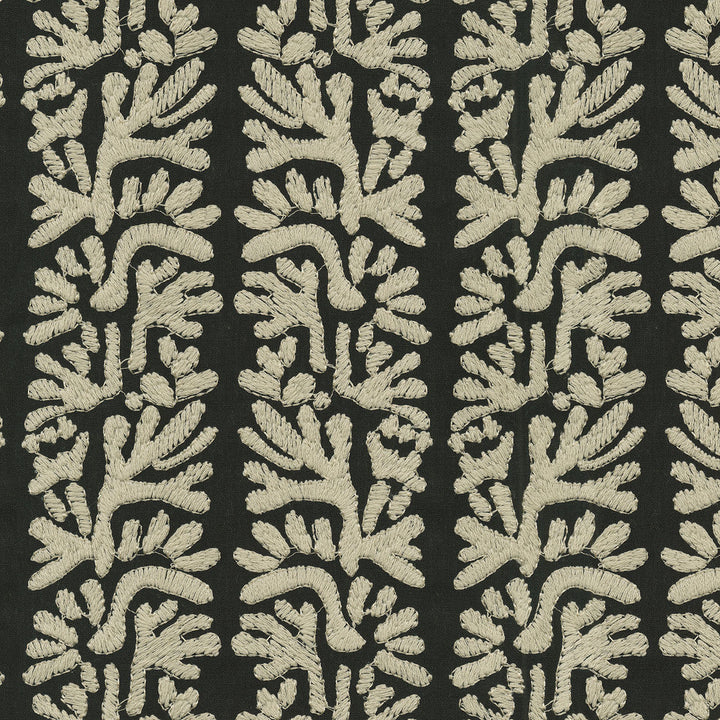 Coral Emb Onyx by PK Lifestyles Designer Fabric - Base: 52% polyester, 48% cotton EMB: 100% cotton India 51000 Horizontal: 7.88 and Vertical: 6.25 53 - Swanky Fabrics -