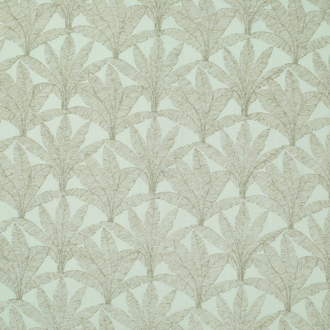 Maui Palm Emb Linen 473222 by PKL Studio Designer Fabric - BASE:52% Cotton 48% Polyester EMB:60% Polyester 25% Cotton 15% Linen India 51000 Horizontal: 6.750" and Vertical: 6.250" 54 - Swanky Fabrics -