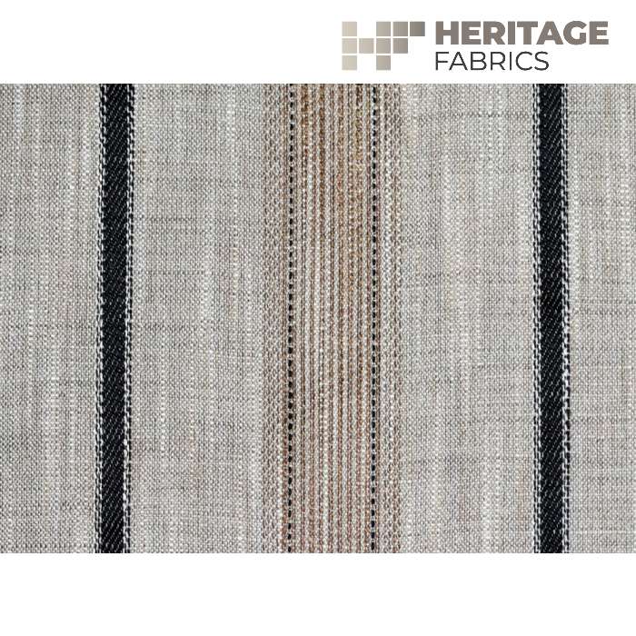 Trafalgar Stripe Peppercorn by Heritage Fabric - 100% Polyester India 36,000 Horizontal: 6" and Vertical: N/A 54" - Fabric Carolina -