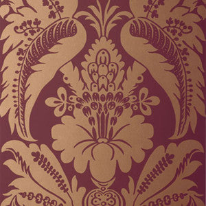 Schumacher Wallpaper Montebello Damask Mahogany 5003734