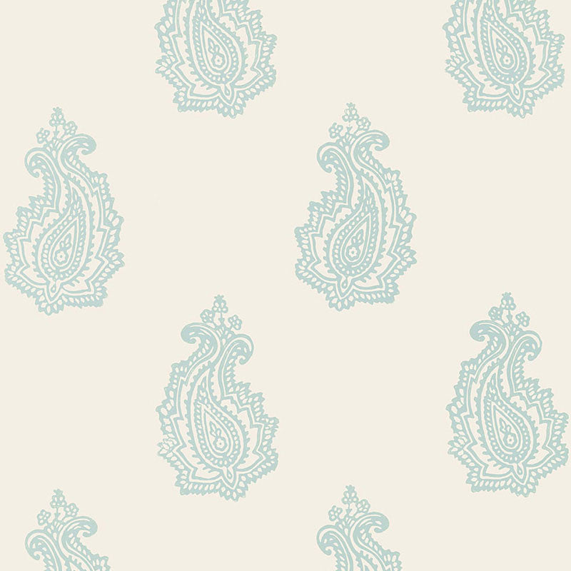 Madras Paisley Water Blue 5005302 by Schumacher Designer Wallpaper JAIPUR / HAND BLOCK PRINTS Paper 0 INDIA </p><p>Repeat: Horizontal: and Vertical: 18" (46CM) 27 - Swanky Fabrics -