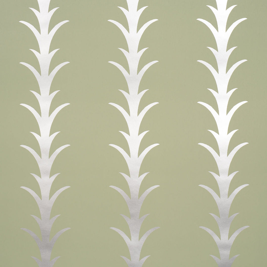 Schumacher Wallcovering Acanthus Stripe - Metallic On Sage